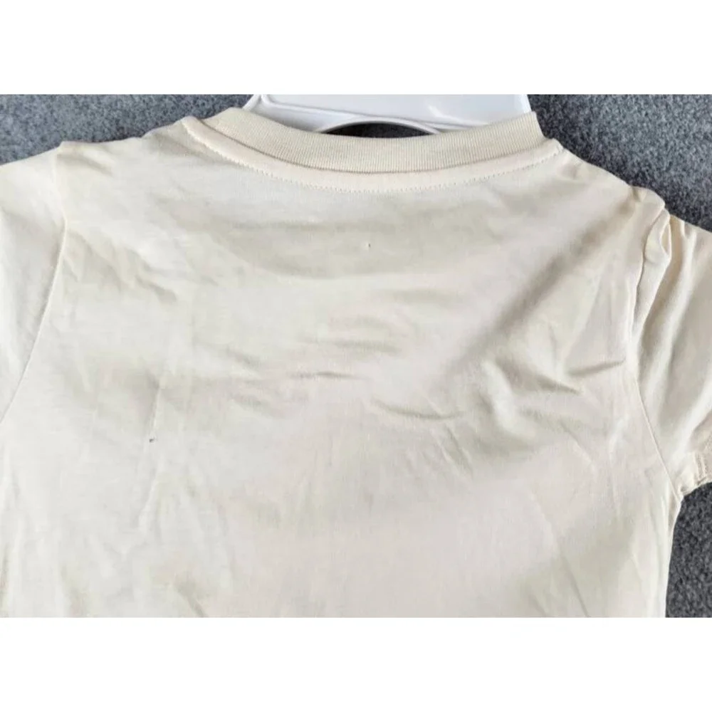 Moncler Logo Studded Graphic T-Shirt Girls 4A Cream Short Sleeve Crew Neck